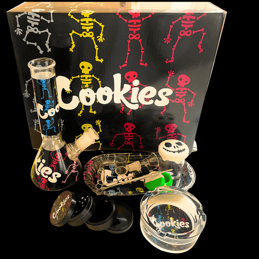 Cookies Skeleton 19cm glass bong and dab kit with matching accessories and presentation box