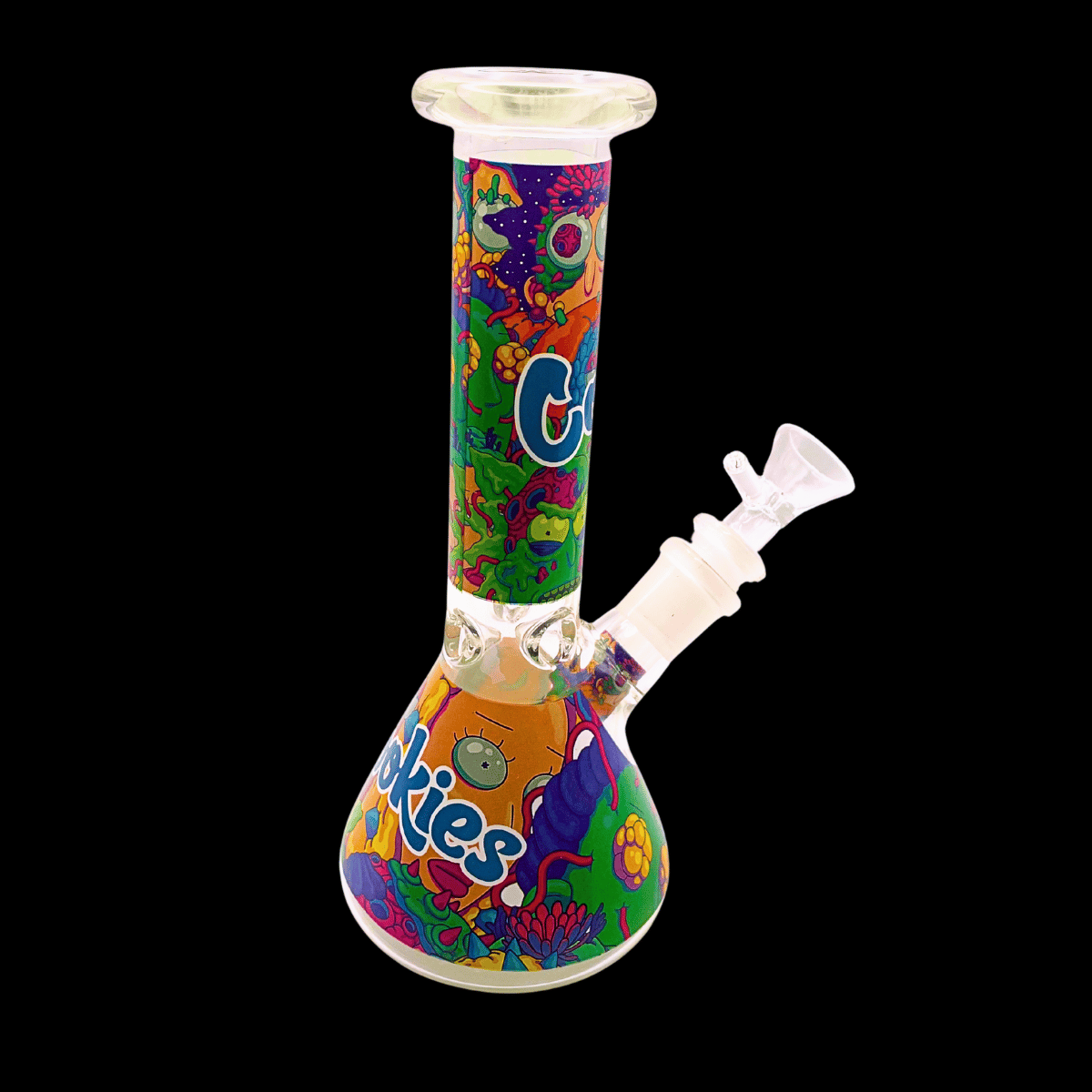 Rick and Morty themed glass bong with colourful multiverse-style artwork