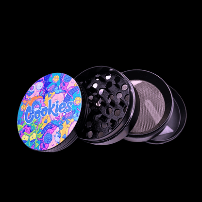 Open Rick and Morty metal grinder showing teeth, screen and collection chambers