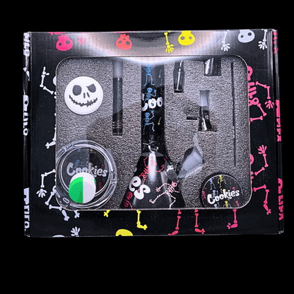 Cookies Skeleton glass bong with matching grinder, tray, ashtray and dab accessories