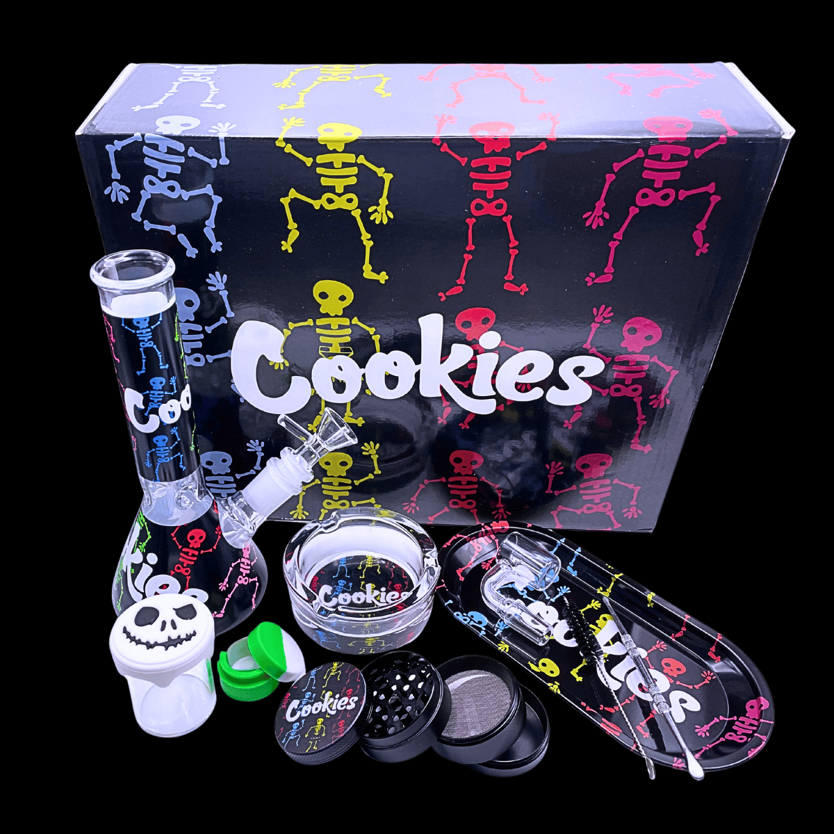 Cookies Skeleton 19cm glass bong and dab kit with matching accessories and presentation box
