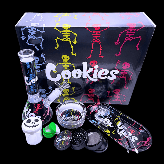 Cookies Skeleton 19cm glass bong and dab kit with matching accessories and presentation box