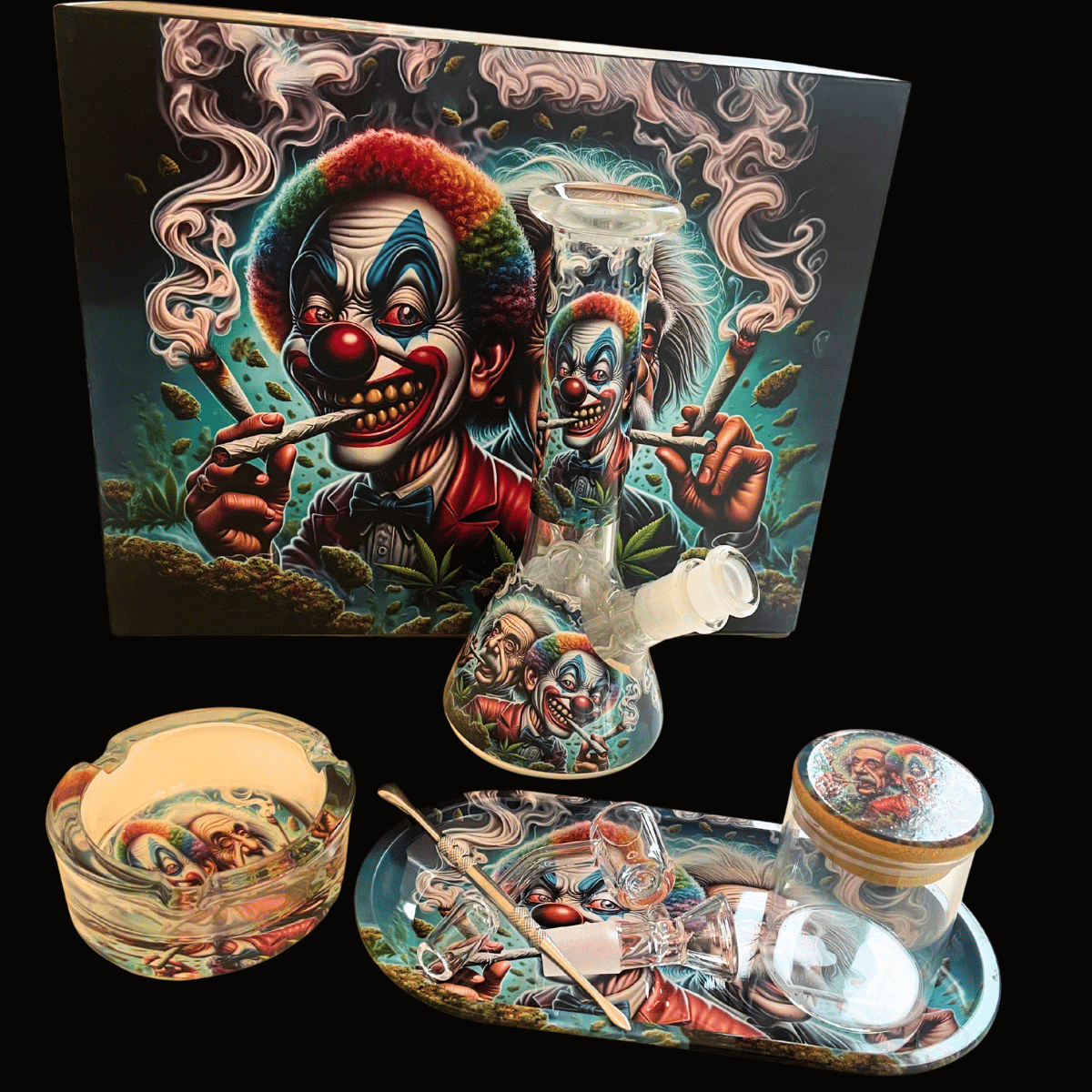 Einstein & Evil Clown Glass Dab Kit & Bong Gift Set