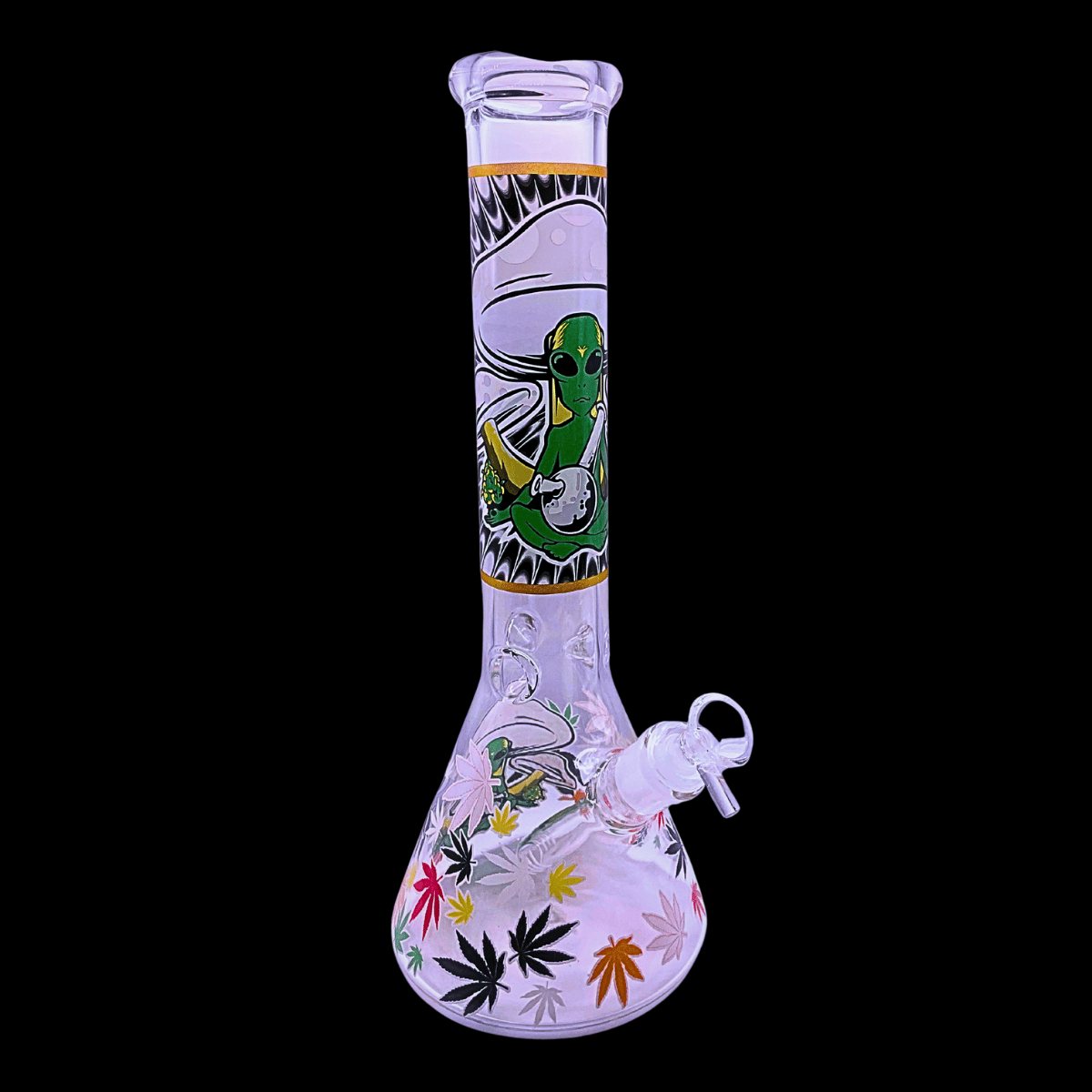 Toxic Cyclops glass beaker bong with green creature artwork – 34cm
