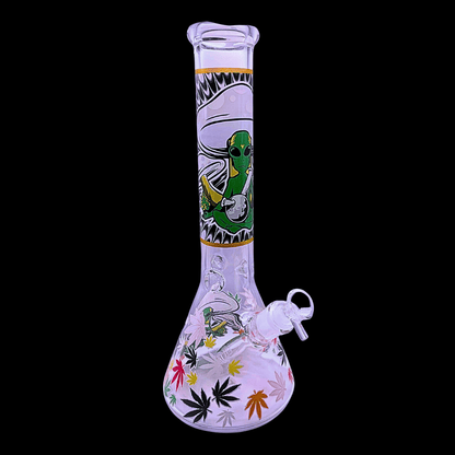 Toxic Cyclops glass beaker bong with green creature artwork – 34cm