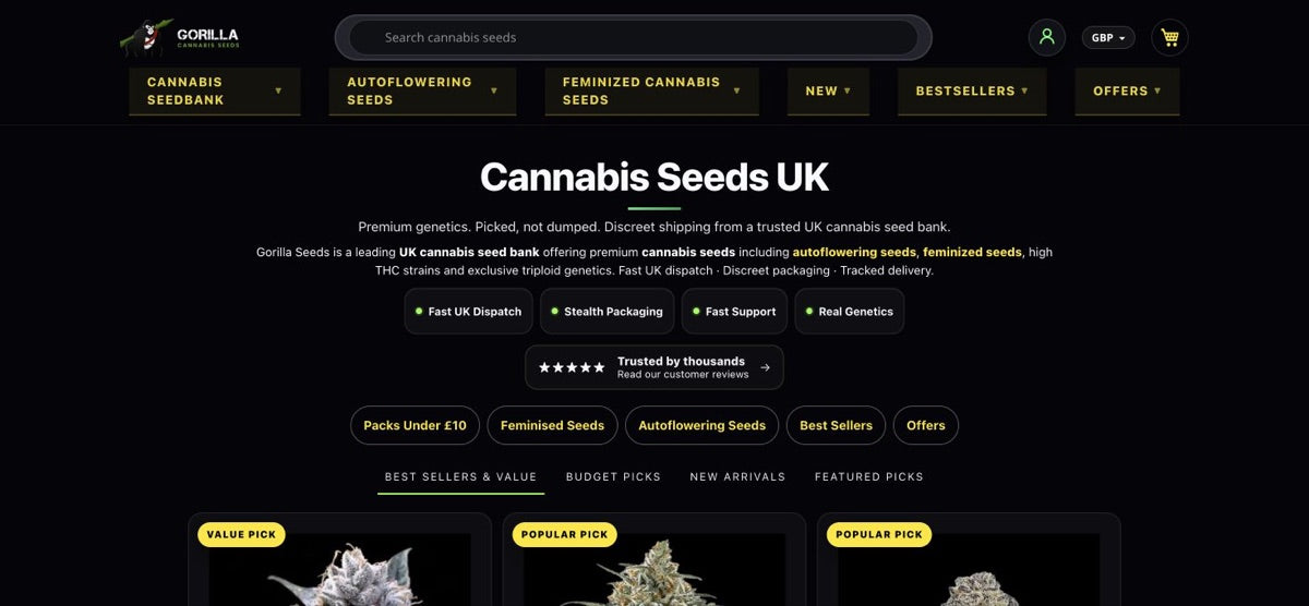 Gorilla Seeds homepage shown in a browser-style screen