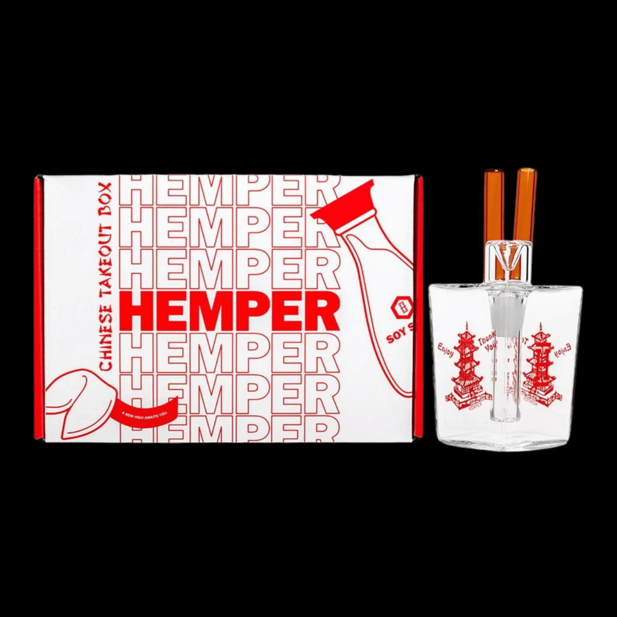 HEMPER Chinese Takeaway Box glass bong with amber chopstick mouthpiece – 15cm