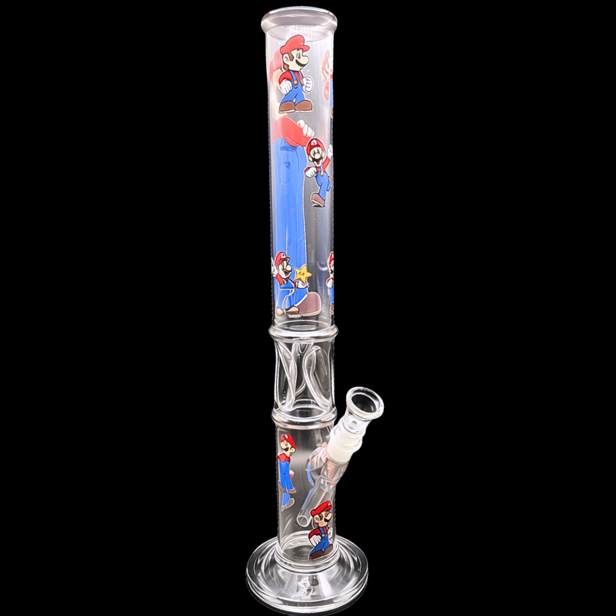 Mario Mushroom Kingdom glass ice twist bong with colourful character artwork – 46cm