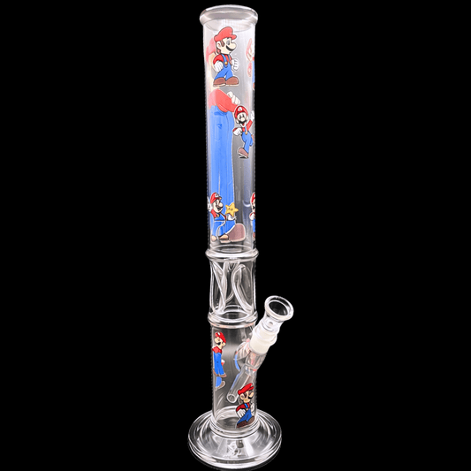 Mario Mushroom Kingdom glass ice twist bong with colourful character artwork – 46cm