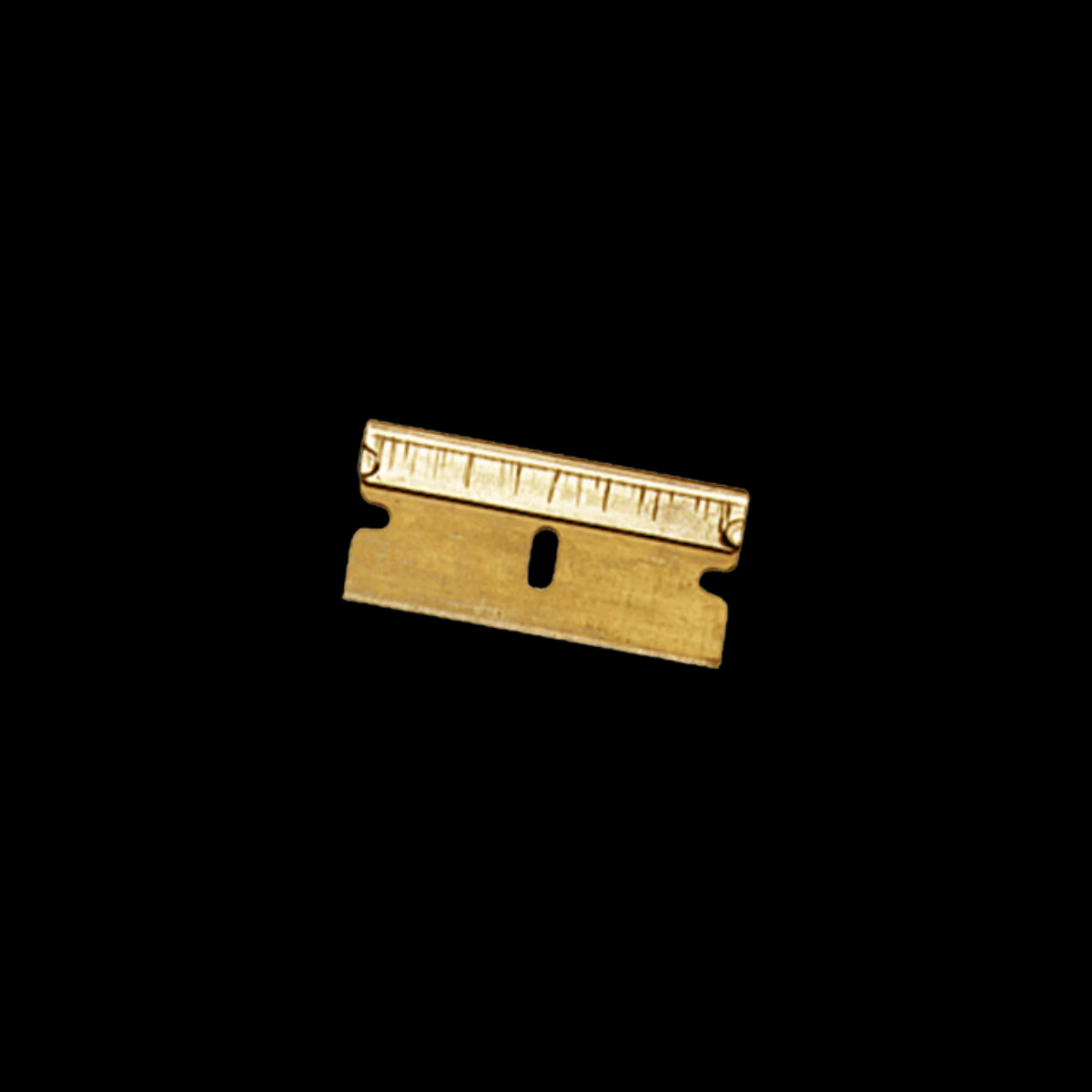 Gold single-edge razor blades — tidy trays; not for cocaine
