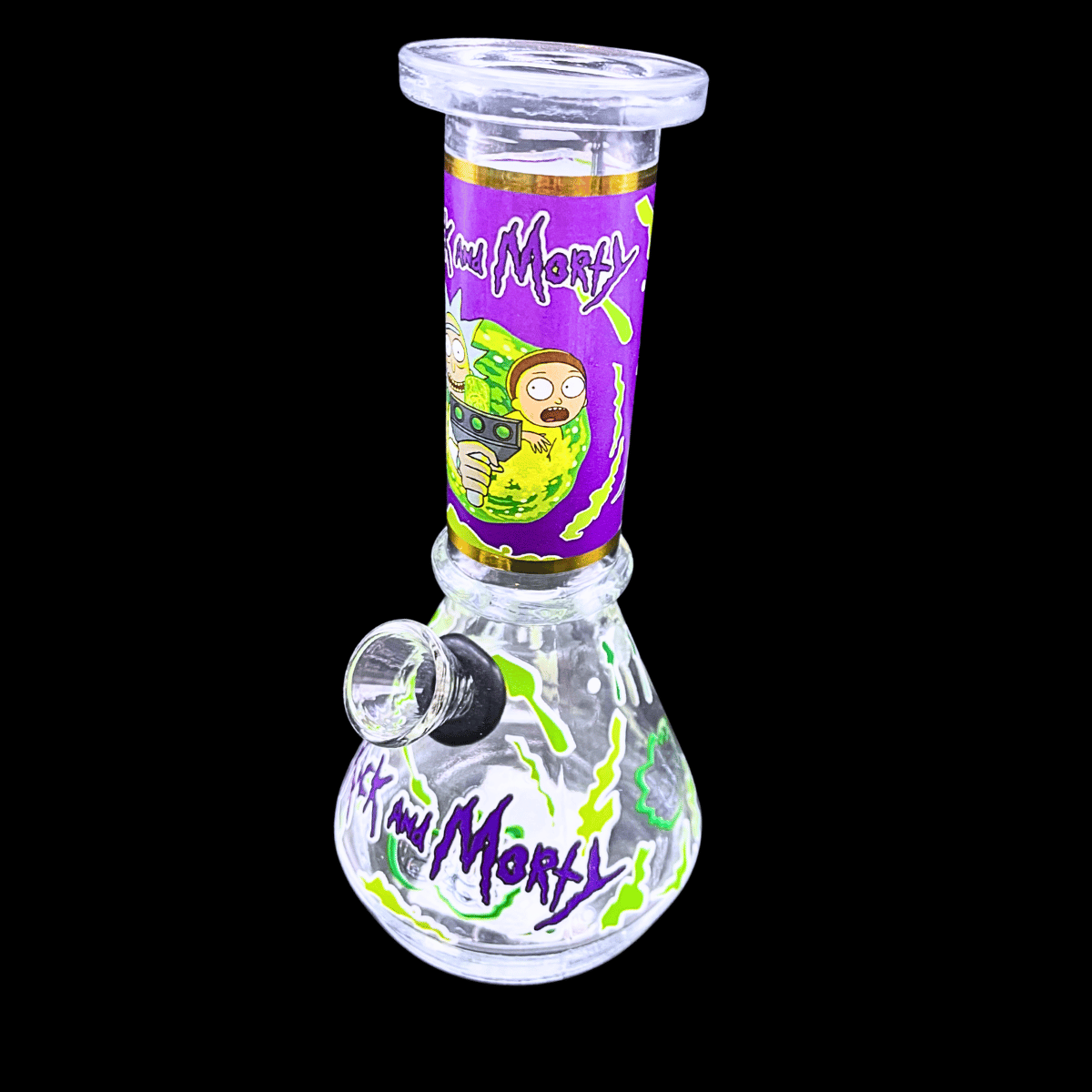Rick and Morty mini glass bong with purple neck design – 6 inch