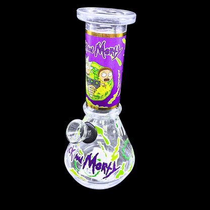 Rick and Morty mini glass bong with purple neck design – 6 inch