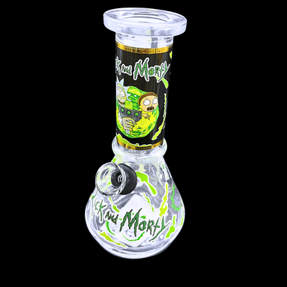 Rick and Morty mini glass bong with black neck design – 6 inch