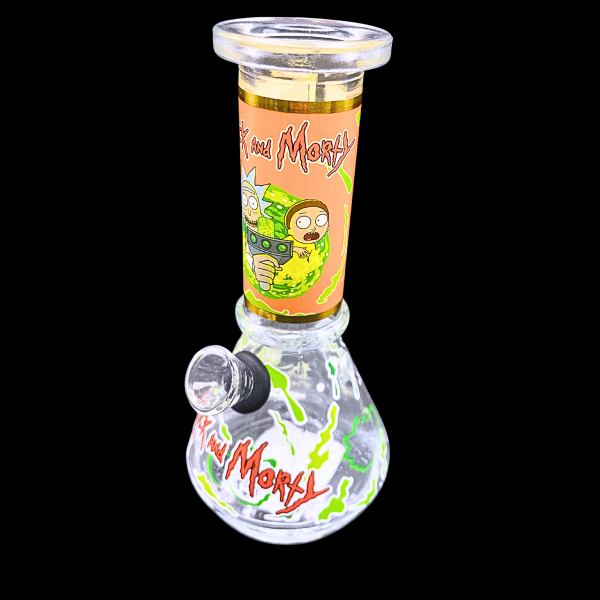 Rick and Morty mini glass bong with peach neck design – 6 inch