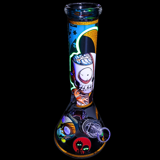 Rick & Morty-Inspired Glow-in-the-Dark 7mm Glass Beaker Bong – 10 Inch (25cm)