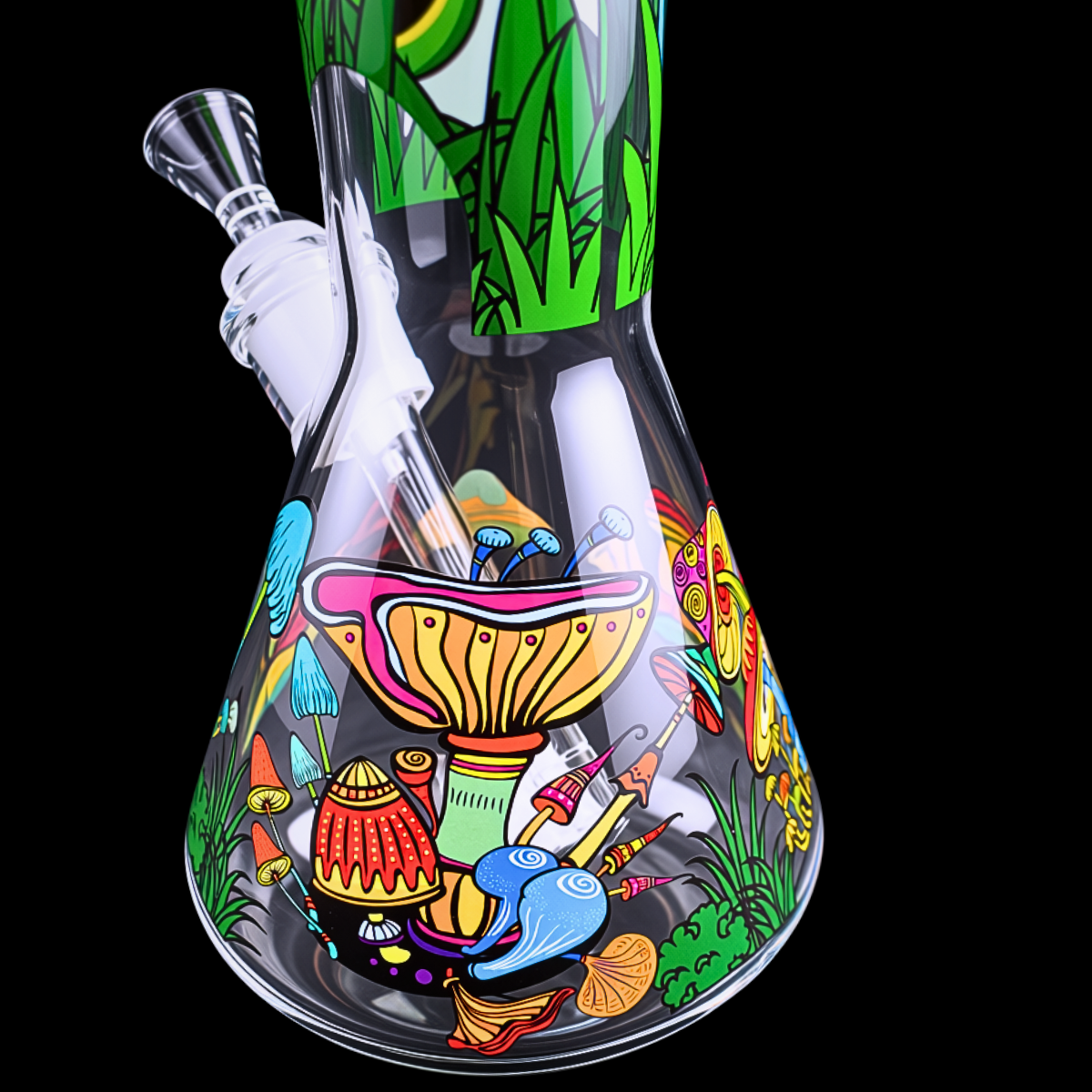 Shroomscape psychedelic mushroom glass beaker bong – full front view