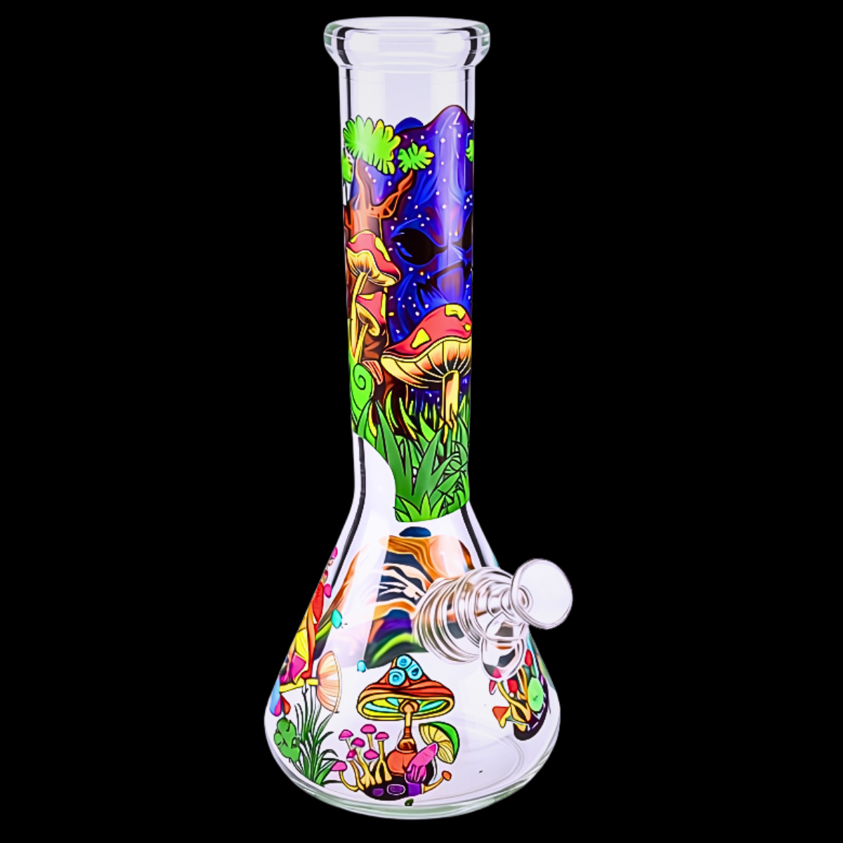 Shroomscape psychedelic mushroom glass beaker bong – full front view